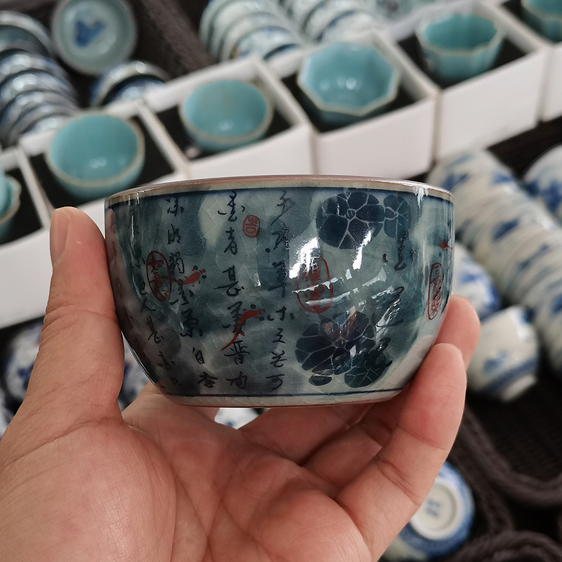 Cổ giả gốm chủ cốc Cảnh Đức Trấn gốm sứ màu xanh và trắng ép tay cốc nam đặc biệt cốc trà cao cấp cốc trà
