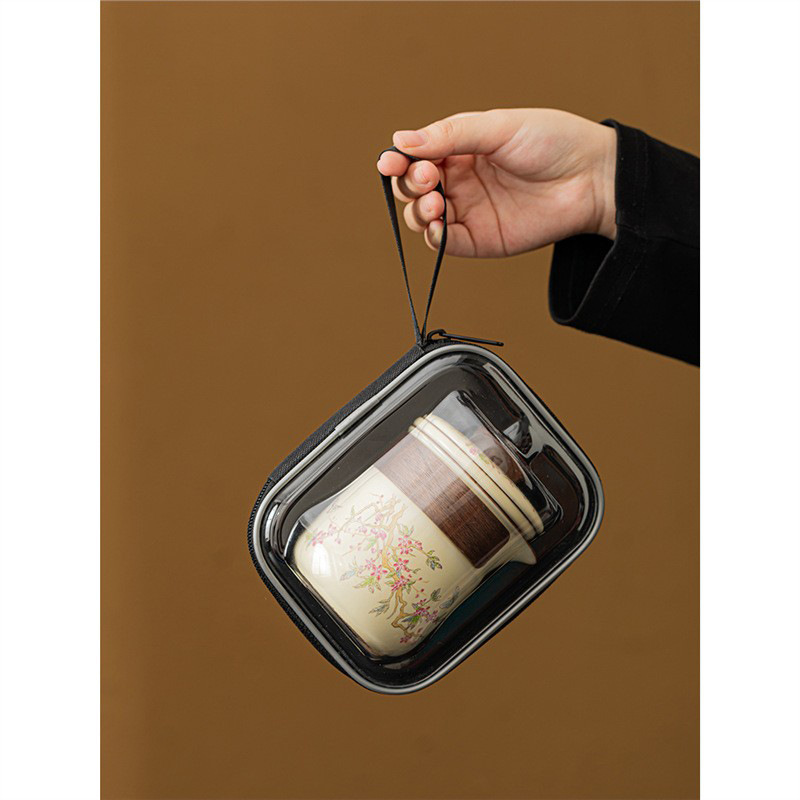 Bộ trà kungfu du lịch ngoài trời xách tay hoa tử đằng cốc gốm sứ tươi mới tách nước trà cốc nhanh quà lưu niệm