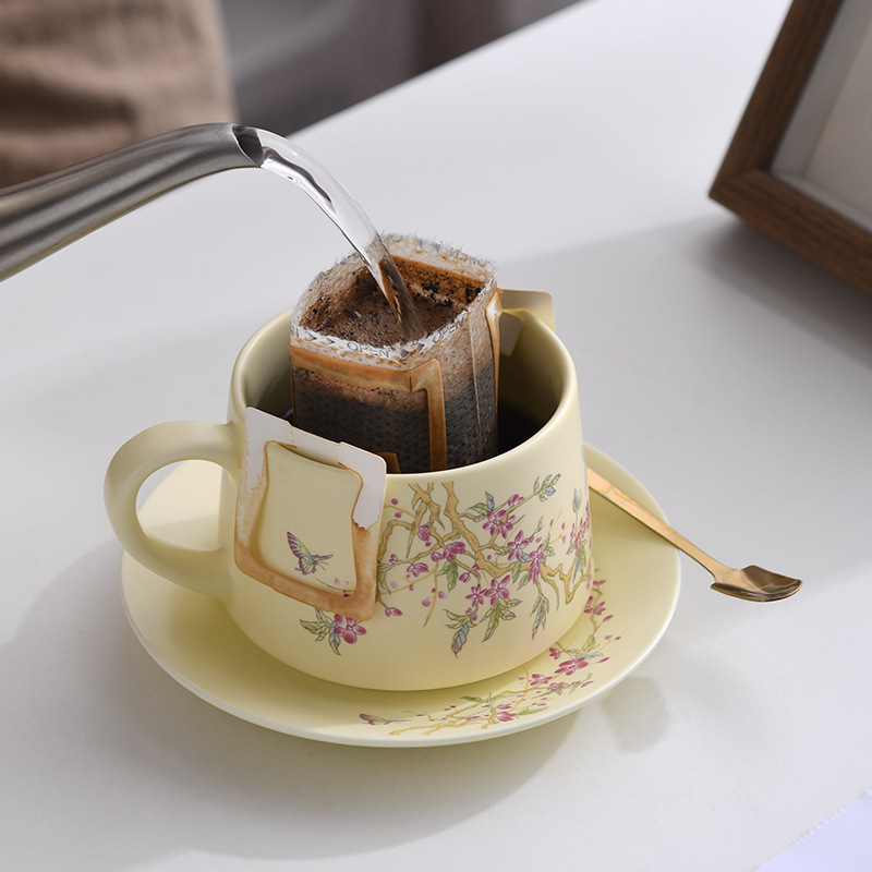 Cà phê hoa tử đằng, cốc trà gốm sứ, cốc uống nước, cốc pha trà, cốc trà chiều, hộp quà tặng bằng gốm sứ