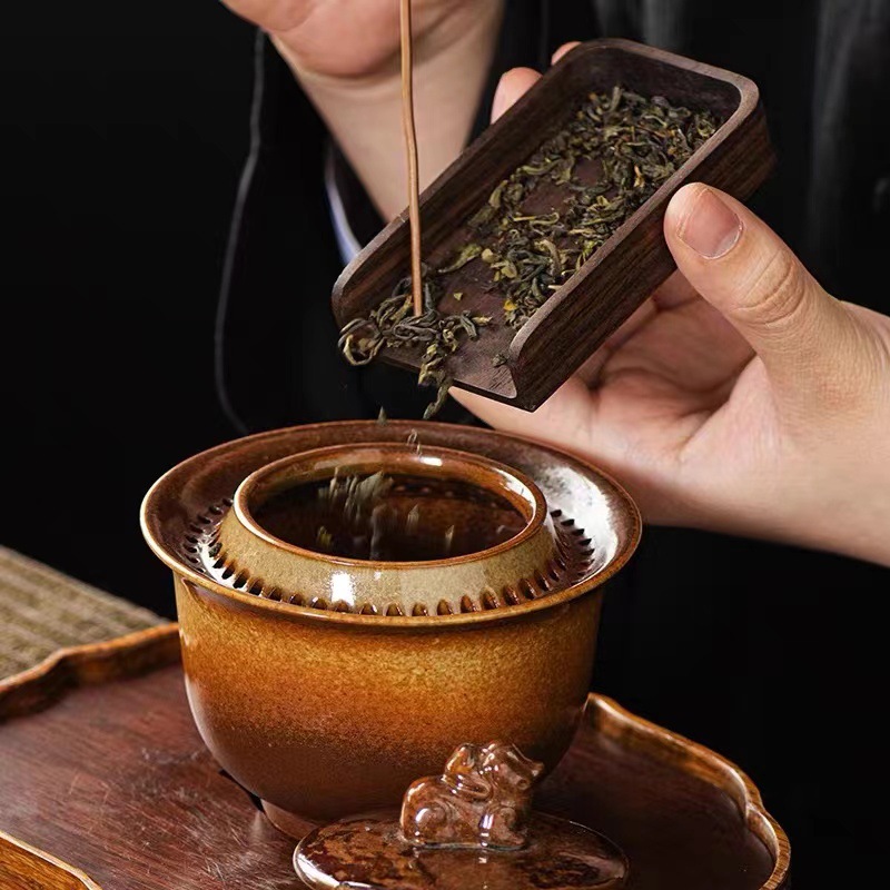 Bát Có Nắp gốm thô bằng gỗ, ấm cầm tay, chống bỏng, toàn bộ lỗ, bát có nắp lọc đi kèm, dụng cụ pha trà chống bỏng, di động du lịch cá nhân