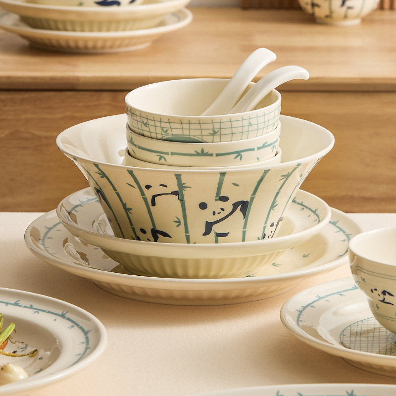 Bộ bát đĩa gốm sứ Panda Xizhu Bộ bát đĩa gia dụng Bộ bát đĩa bộ đồ ăn tân gia