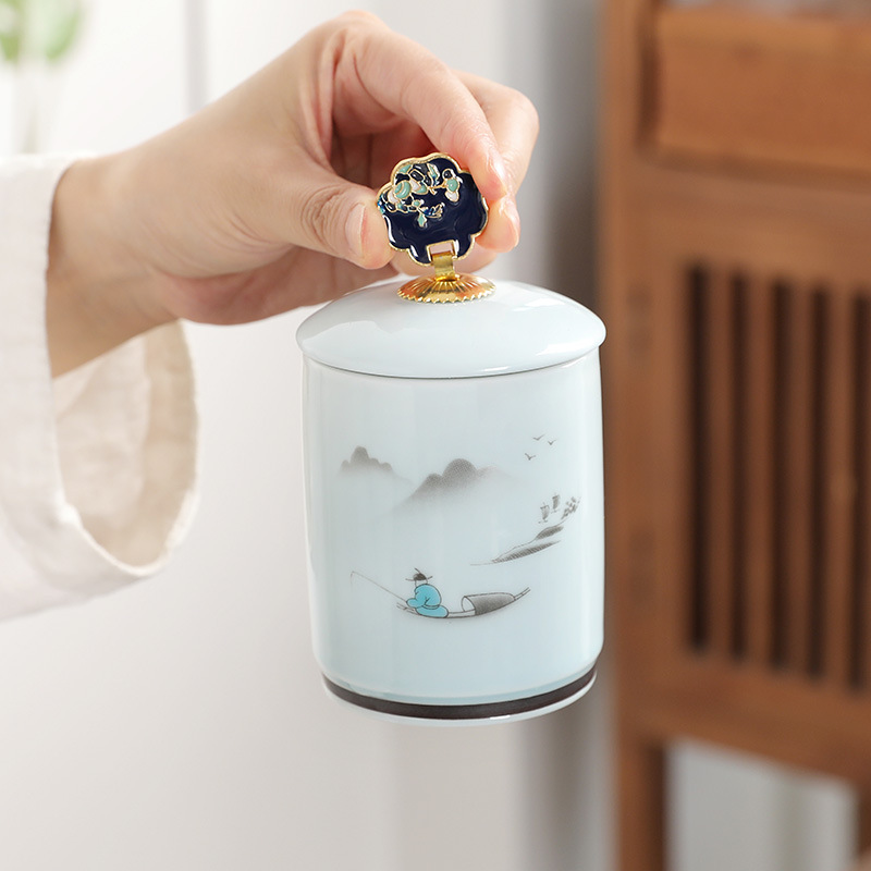 Bình đựng trà gốm sứ bình đựng trà du lịch cầm tay cỡ nhỏ bình đựng trà men ngọc bình pha trà ấm pha trà bộ đồ trà