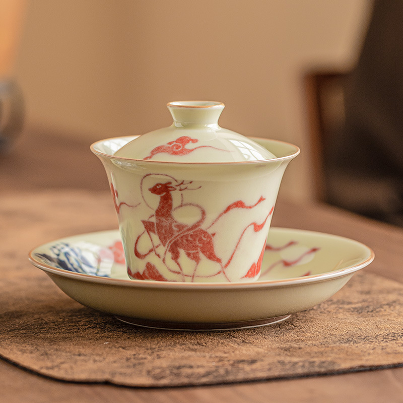 Đồng hành dọc đường, bát nắp móng ngựa vẽ tay, bộ trà gốm sứ đơn dung tích lớn, bát pha trà Kung Fu, cốc trà không nóng