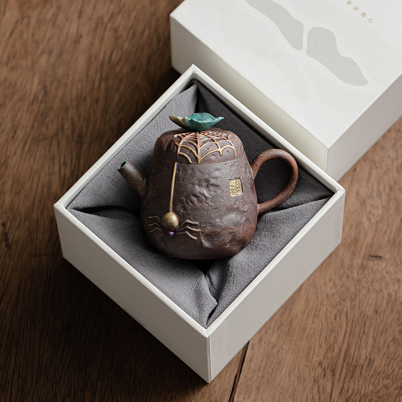 Ấm trà nhện bùn đá cổ dụng cụ pha trà kungfu cổ điển văn phòng gia dụng ấm trà gốm sứ ấm đơn hộp quà