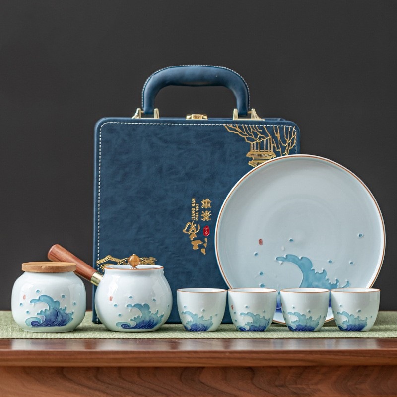 Bộ ấm trà du lịch vẽ tay sáng tạo quốc triều Bộ nhỏ chuyên dụng cá nhân tiện lợi Bộ ấm chén khách nhanh làm quà tặng doanh nghiệp