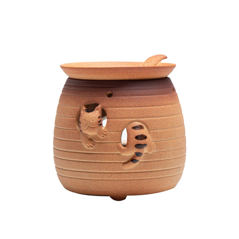 Bếp nướng trà mèo con bằng gốm thô kiểu Nhật, Bếp Nướng trà gốm sứ, dụng cụ đánh thức trà, bàn trà ấm, đế sưởi nến