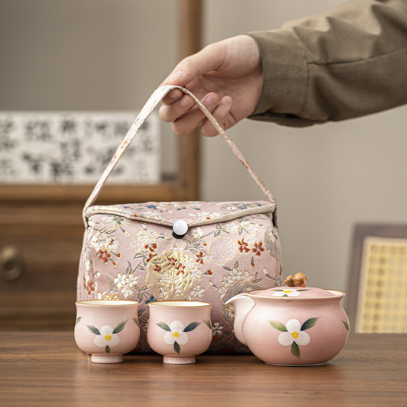 Bình cầm tay bằng gỗ gốm vẽ tay bằng bột Một bình hai cốc có túi thêu