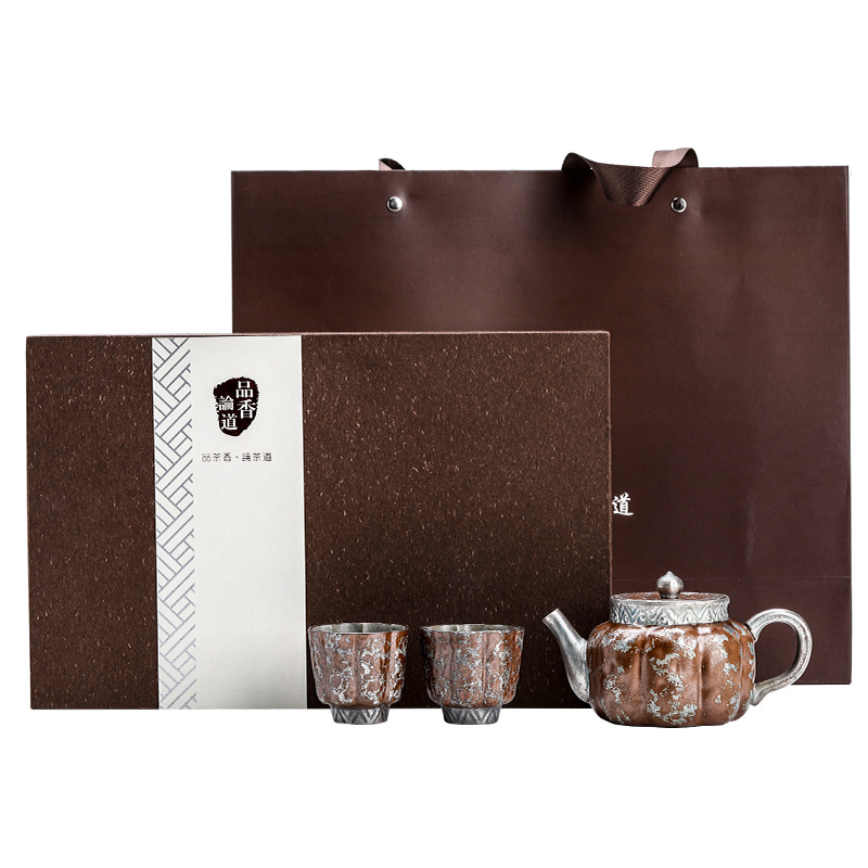 Bộ ấm trà mạ bạc giả cổ Bộ ấm trà Kung Fu một ấm hai cốc gia dụng ấm trà gốm cổ điển kiểu Trung Quốc