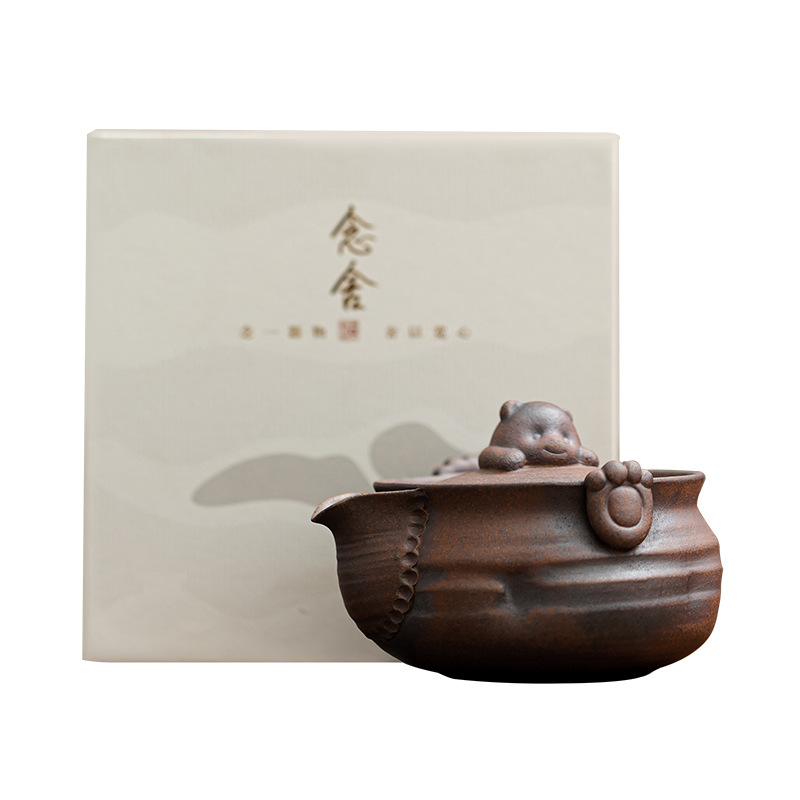 Ấm trà gấu nhỏ đất đá cũ ấm trà gốm sứ hộp quà tặng bộ trà kungfu cổ điển văn phòng gia dụng ấm pha trà