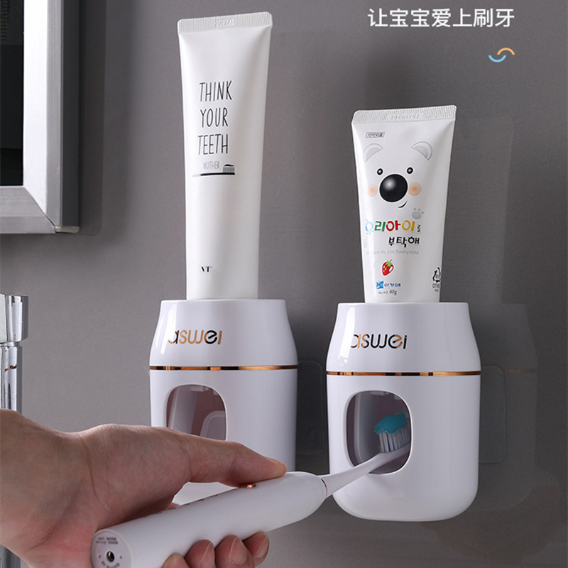 Dụng cụ thần kỳ bóp kem đánh răng Giá để máy ép tự động Giá để bàn chải đánh răng lười treo tường Giá treo trẻ em không cần đục lỗ