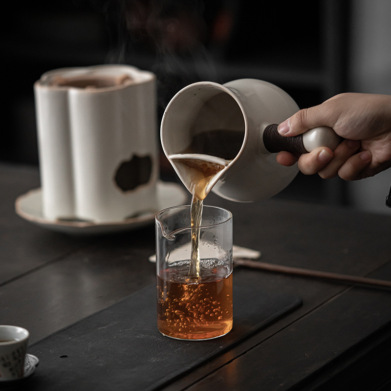 Nồi gốm thủ công tráng men soda, bếp than, Bộ pha trà, quặng thô bằng gốm thô, chịu nhiệt độ cao, có thể nung khô toàn bộ Bộ dụng cụ pha trà tay cầm bên