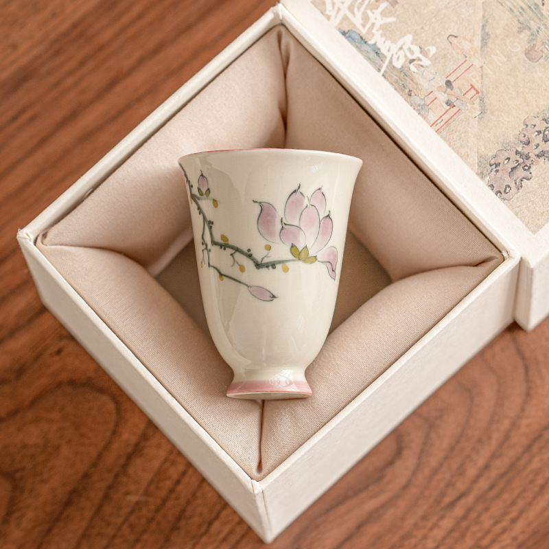 Cốc Trà Hoa Mộc Lan vẽ tay cốc trà cốc chủ nhân cá nhân cốc đơn gốm sứ cao cấp cốc trà đơn