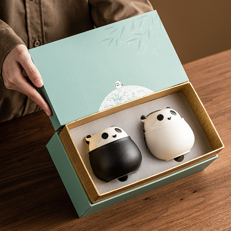 Hộp đựng trà mini gấu trúc, hộp đựng trà nhỏ cao cấp gốm sứ, hộp đựng trà chống ẩm kín sáng tạo, di động