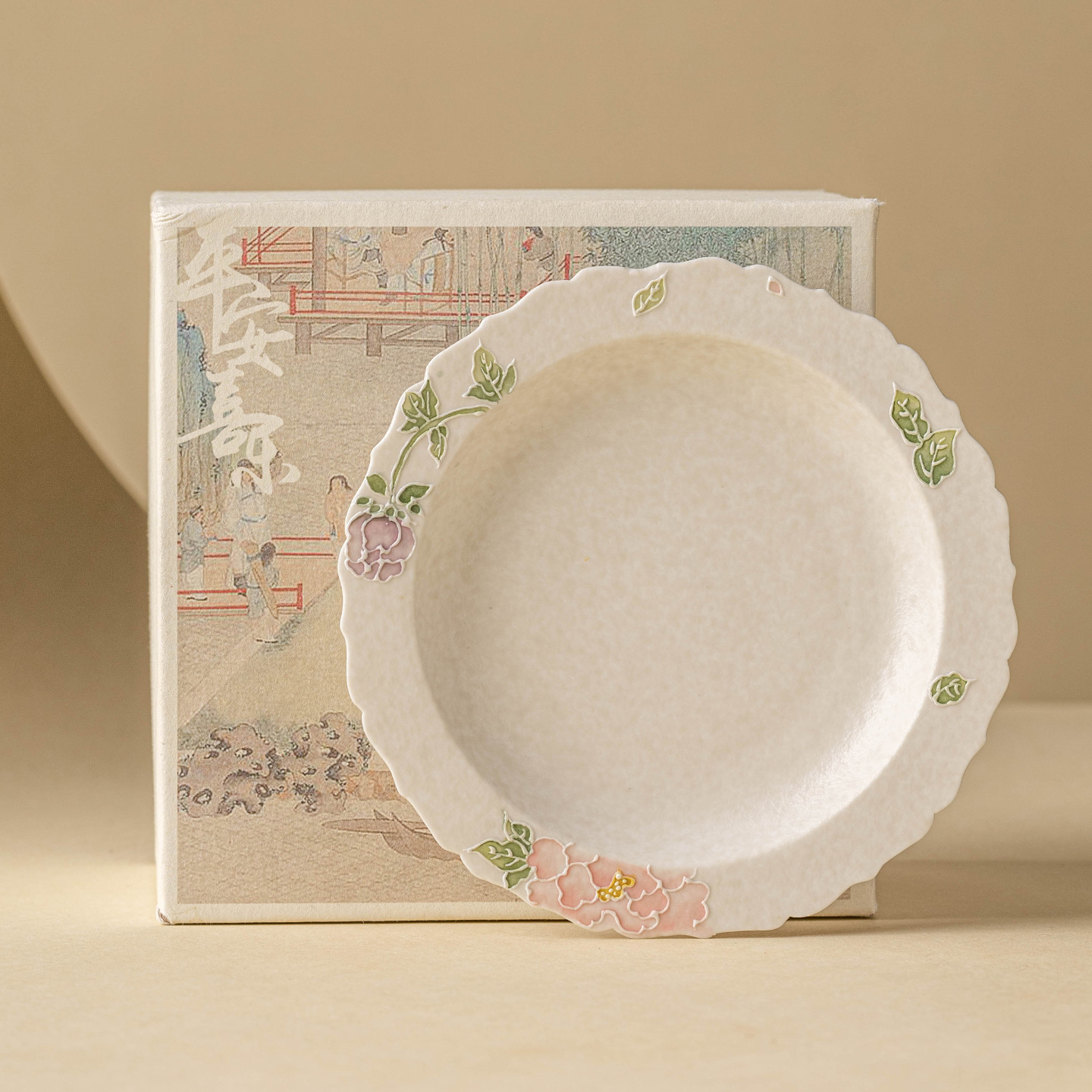 Phụ kiện bộ trà trắng mỏ đá cực chất, chậu miệng hoa mẫu đơn khắc, khay trà gốm, khay trà, khay pha khô giá trị cao