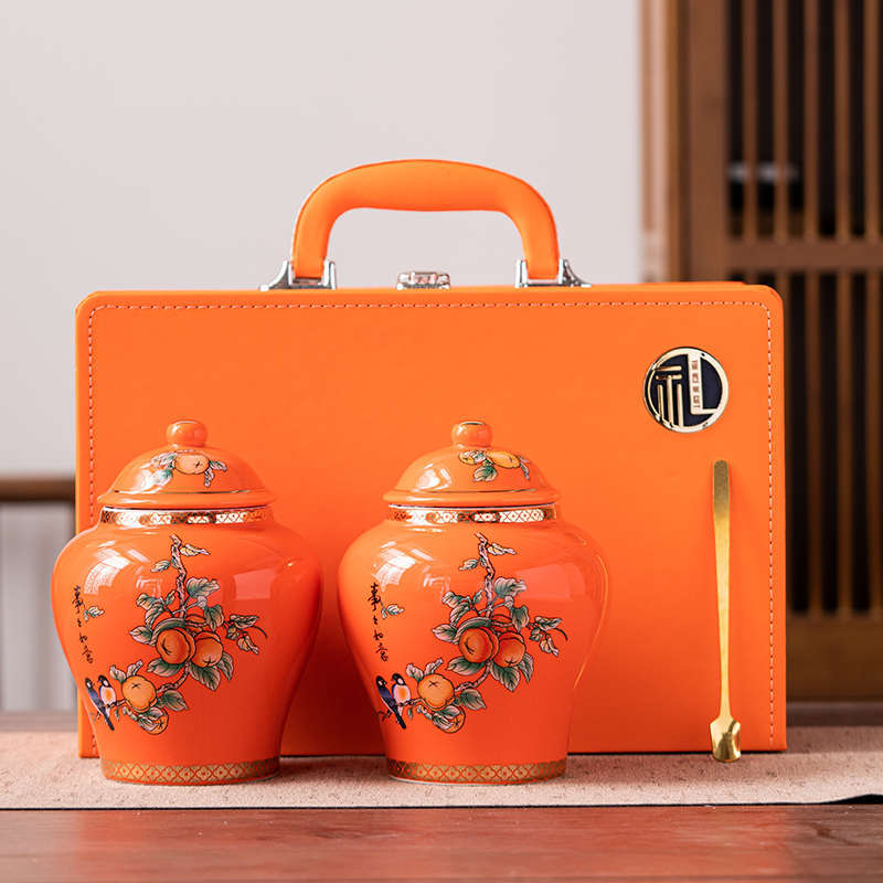 Hộp da cao cấp, hộp đựng trà, hộp quà, hộp gốm, trà đỏ trắng, áo choàng đỏ, lông mày Jin Junmei Pu'er, quà lưu niệm thông dụng