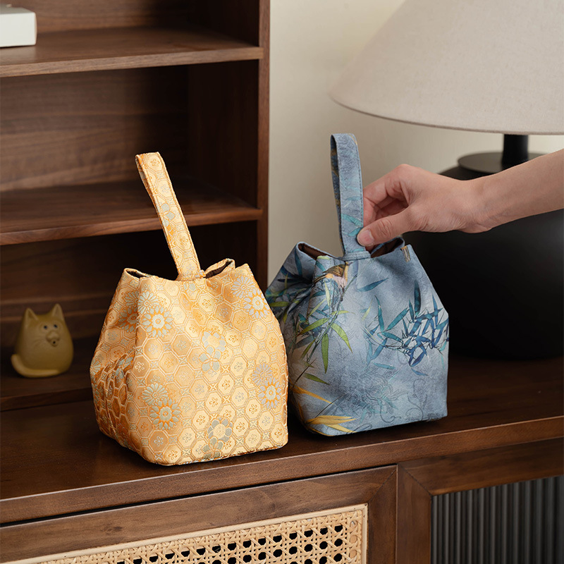 Túi đựng trà xách tay Song Jin túi đựng trà túi mới phong cách Trung Quốc túi xách tay chần bông dày túi đựng trà túi du lịch