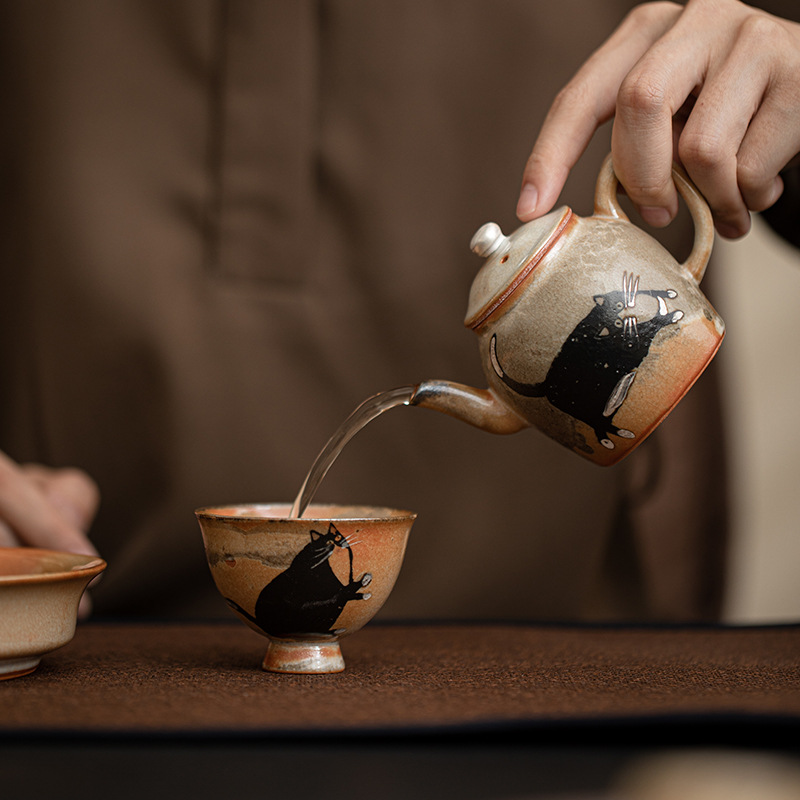 Ấm trà Lai Cai Shiye Cat kiểu Nhật Ấm trà lọc gốm dung tích lớn ấm đơn sơn bạc thủ công Bộ trà Kung Fu gia dụng