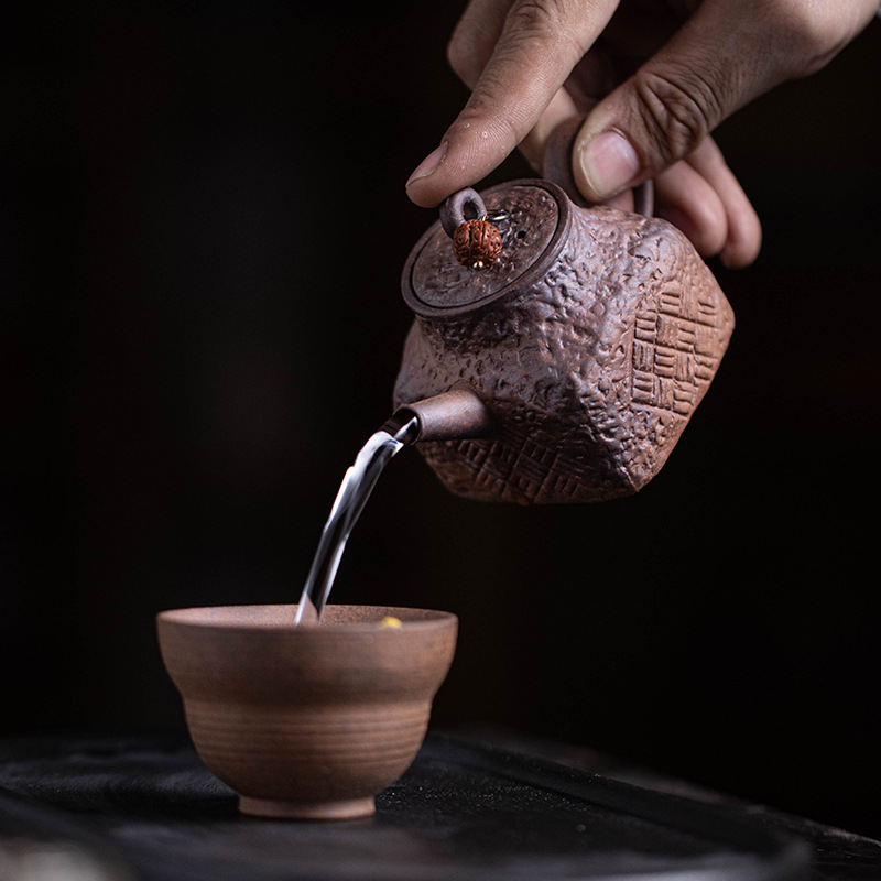 Ấm pha trà bùn đá cổ dụng cụ pha trà kungfu gốm thô dung tích nhỏ đặc trưng cổ điển kiểu Trung Quốc ấm trà đơn dụng cụ pha trà gia dụng