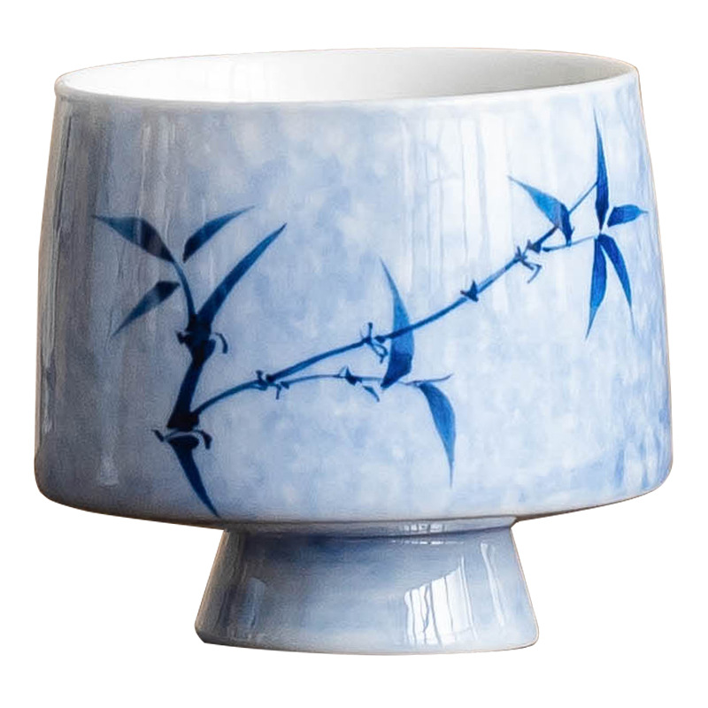 Cốc trà xám thực vật cốc đơn vẽ tay tre mực chân cao cốc ngọc bích cốc trà gia dụng cốc chủ nhân cốc uống trà