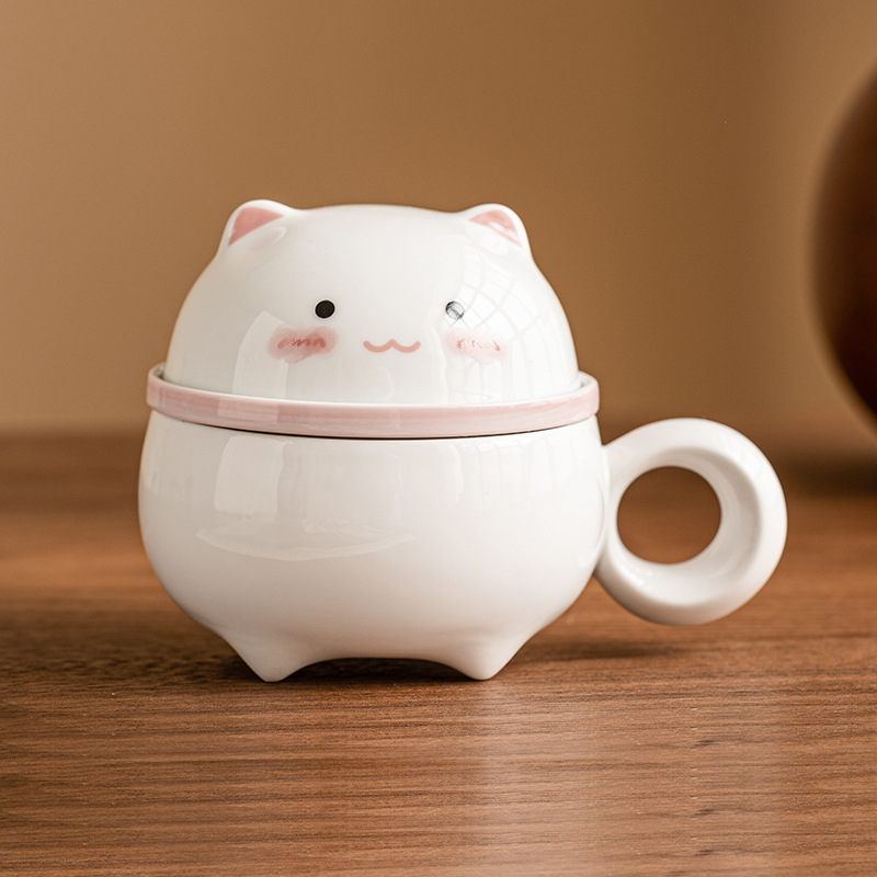 Cốc pha trà thỏ dễ thương cốc văn phòng tách trà chuyên dụng cho nữ cốc gốm sứ kiểu Trung Quốc có nắp