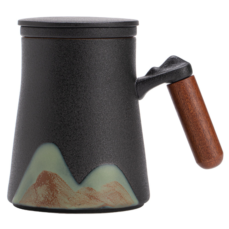 Cốc văn phòng Yuanshan Yunfu Cốc gốm sứ gia dụng có nắp lọc tách trà cốc uống nước dung tích lớn cốc trà