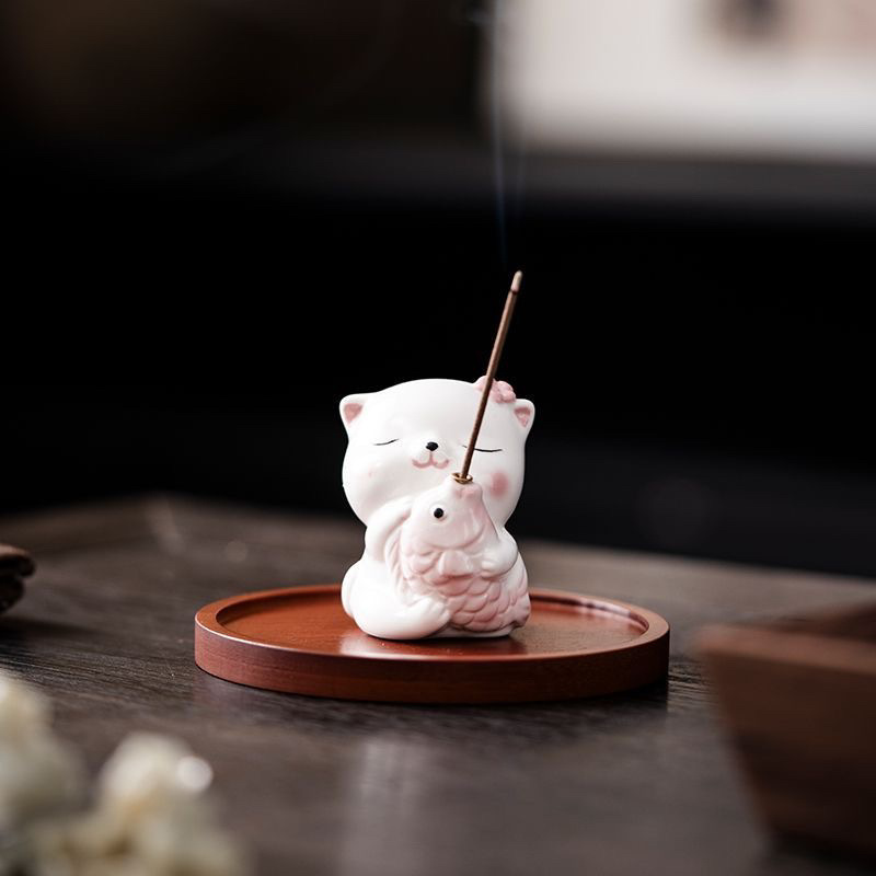 Đồ trang trí mèo gốm sứ hình mèo và cá chép dễ thương sáng tạo
