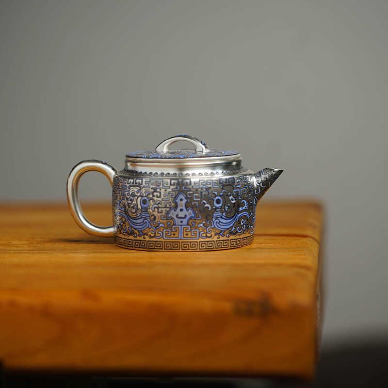 Bình bạc hình rồng sai màu vàng bạc, bình ngói Hán, bộ trà Kung Fu, một bình hai cốc, hộp quà, ấm pha trà mạ bạc cao cấp