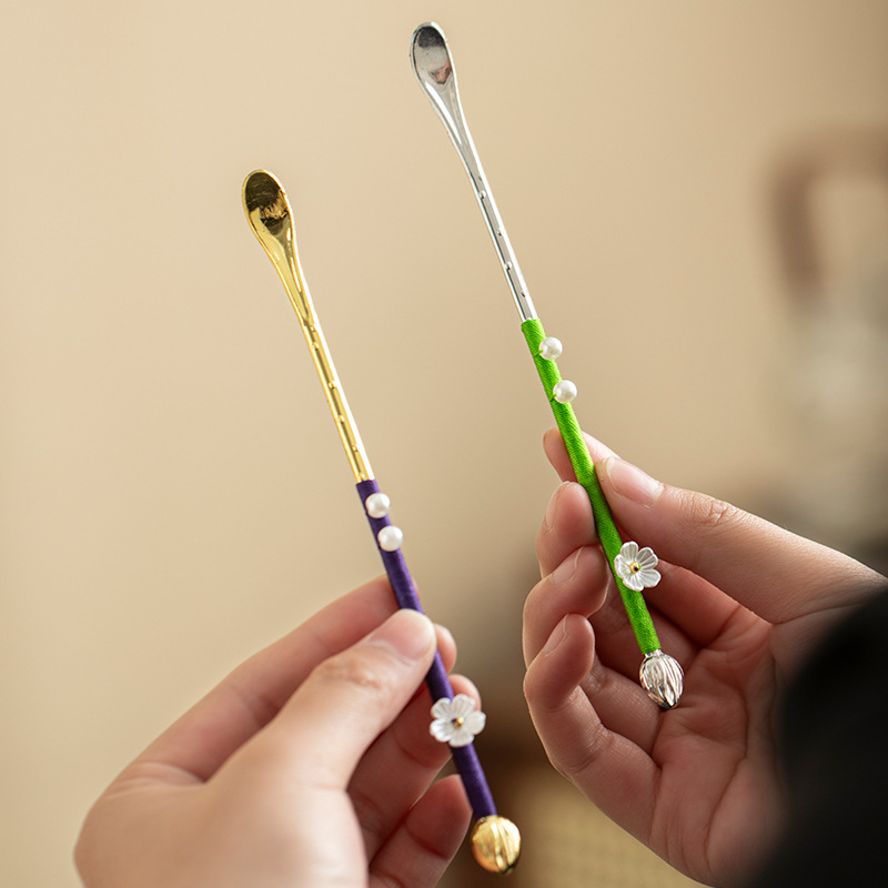 Dụng cụ pha trà bằng hợp kim cổ điển, dụng cụ pha trà dệt tay kiểu Trung Quốc, dụng cụ pha trà gia dụng, dụng cụ pha trà, thìa cà phê, sen trà