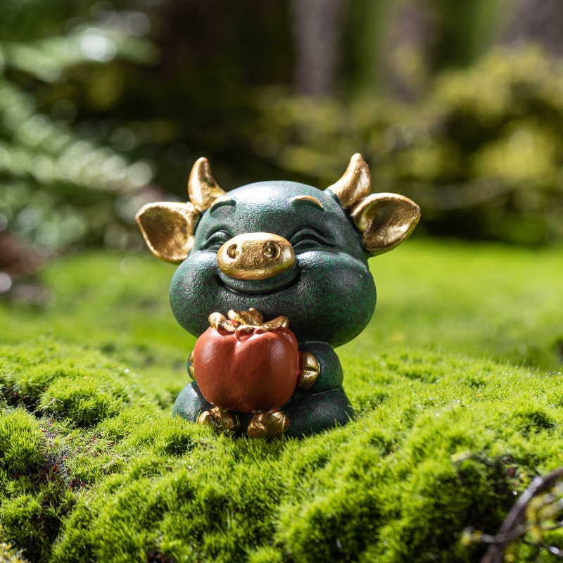 Đồ trang trí nhỏ để bàn bằng vàng đầy màu sắc, đồ trang trí nhà sáng tạo bằng đá sa thạch xanh, đồ trang trí thú cưng trà quốc gia mới của Trung Quốc