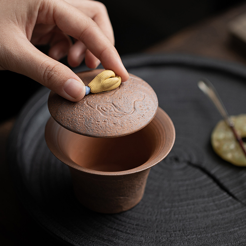 Bát có nắp hai bầu su Xiangyun, bát pha trà gia dụng cổ điển đất sét đá cũ, cốc trà có nắp, bộ trà Kung Fu gốm sứ