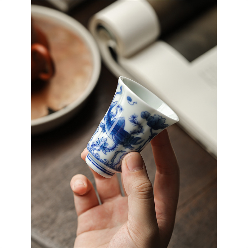 Cốc trà tráng men màu trắng xanh Bộ trà Kung Fu sứ trắng Dehua cốc chủ nhân chuyên dụng cá nhân tách trà cốc đơn