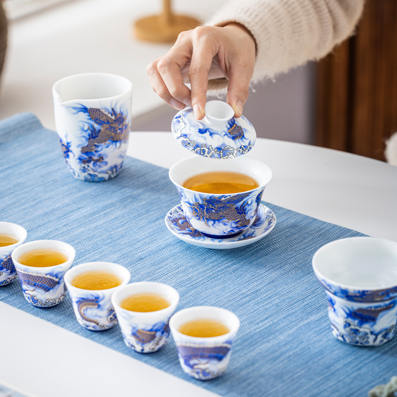 Bộ ấm chén trà Kung Fu Longteng Shengshi Dingyao gốm sứ tráng men, hộp quà tặng, quà lưu niệm doanh nghiệp