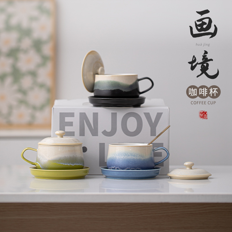 Cốc cà phê vẽ tranh cốc gốm sứ đơn giản cốc trà chiều bộ đĩa cốc ăn sáng cốc văn phòng cá nhân chuyên dụng