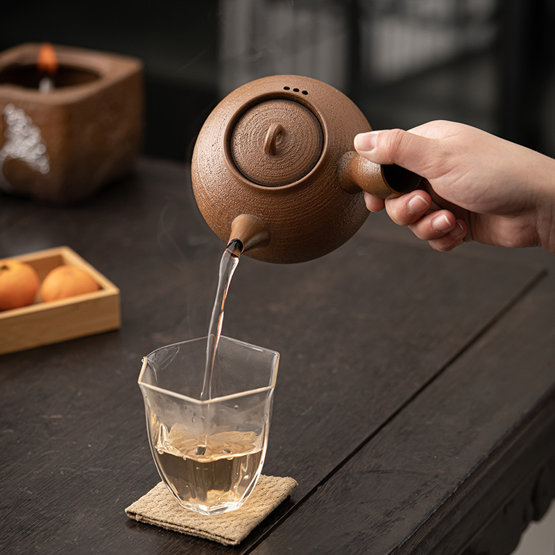 Ấm gốm thô, bếp than, bộ đồ nấu trà, cắm trại ngoài trời, bếp nấu trà, tay cầm bên, bếp than, bếp cồn