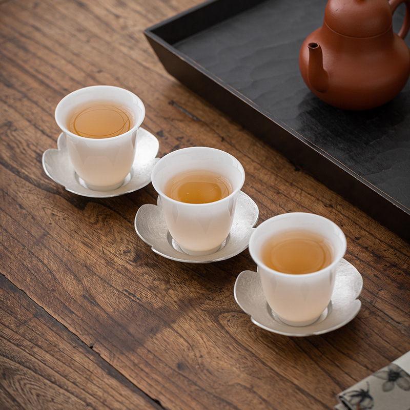 Hộp đựng cốc hoa thiếc nguyên chất, lót tách trà, phụ kiện trà đạo, lót cách nhiệt đĩa cốc, bán buôn thiền cổ điển thủ công