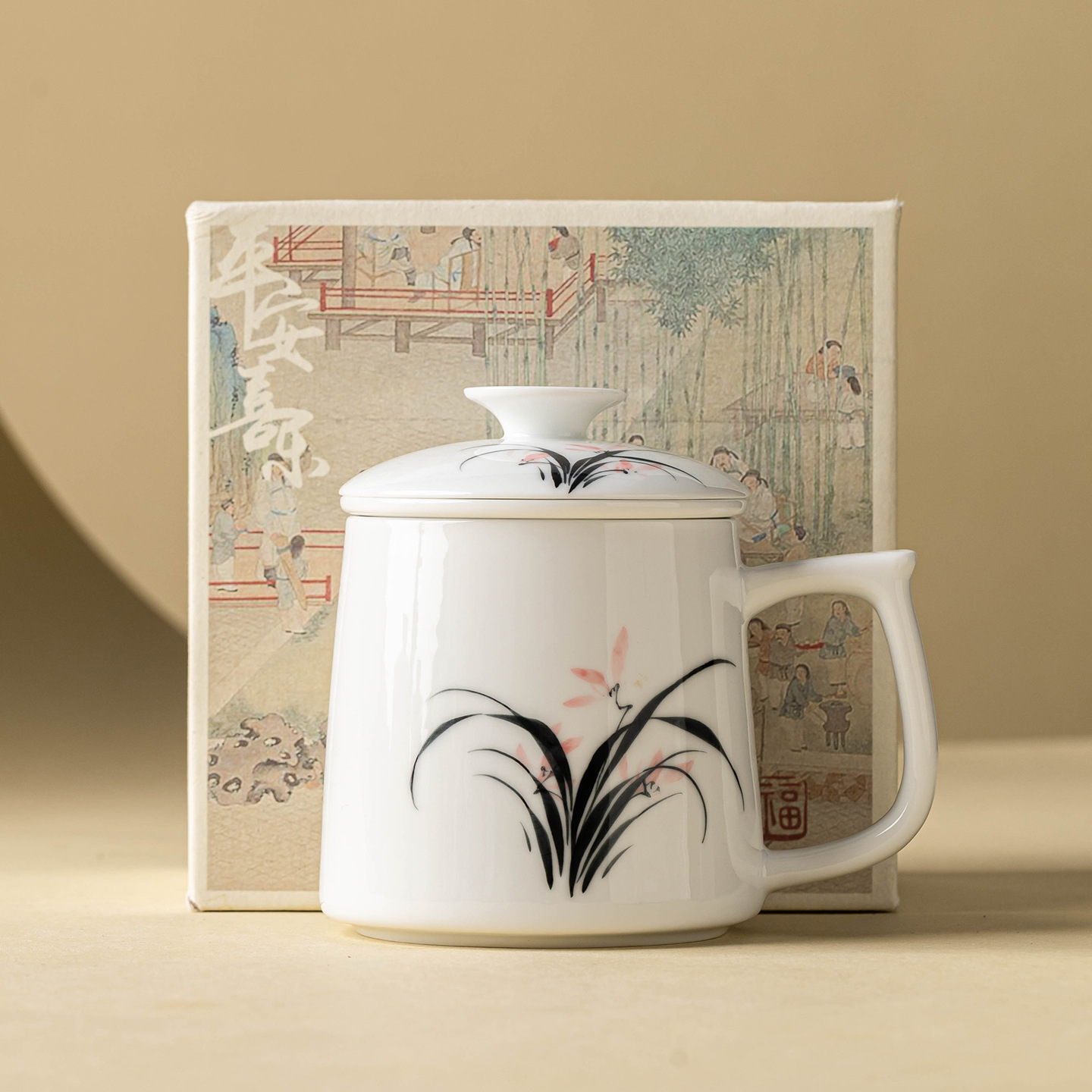 Vẽ tay phong lan mực cốc văn phòng cốc gốm tách trà nước cốc pha trà cốc lớn cốc uống nước có nắp