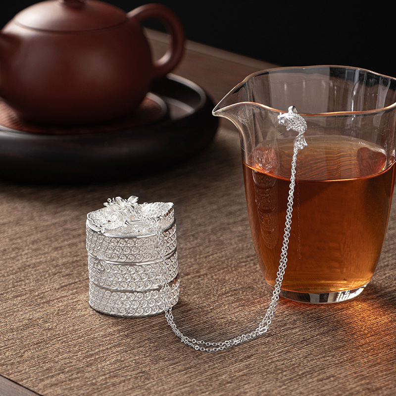 Đồng mạ bạc lọc trà bóng trà có dây treo ngoài trời xách tay trứng trà cắm trại nước tách trà dụng cụ pha trà bóng lọc