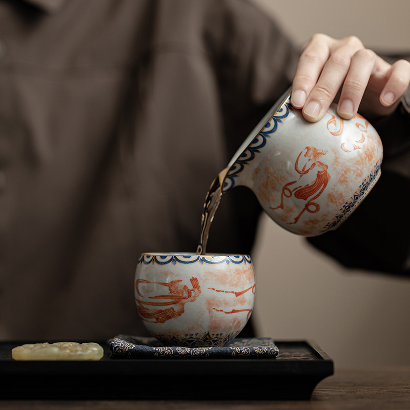 Đôn Hoàng Feitian Yuanrong Cup Chén trà nhỏ văn hóa và sáng tạo Chén trà Cốc trà Ru Lò mở có thể nâng cao bộ trà Kung Fu Cốc trà nhỏ