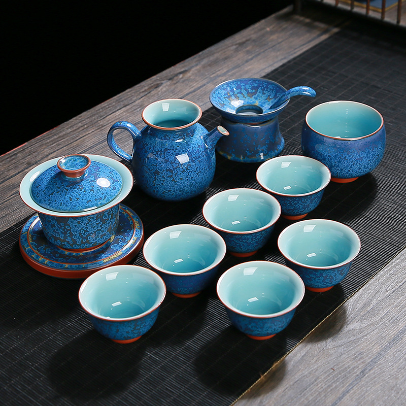 Đài Loan Zhang Jinxi nổi ngọc bích xanh ngọc bích trọn bộ dụng cụ pha trà Kung Fu ấm trà gia dụng bát có nắp ba tài năng cốc trà cốc chủ nhân