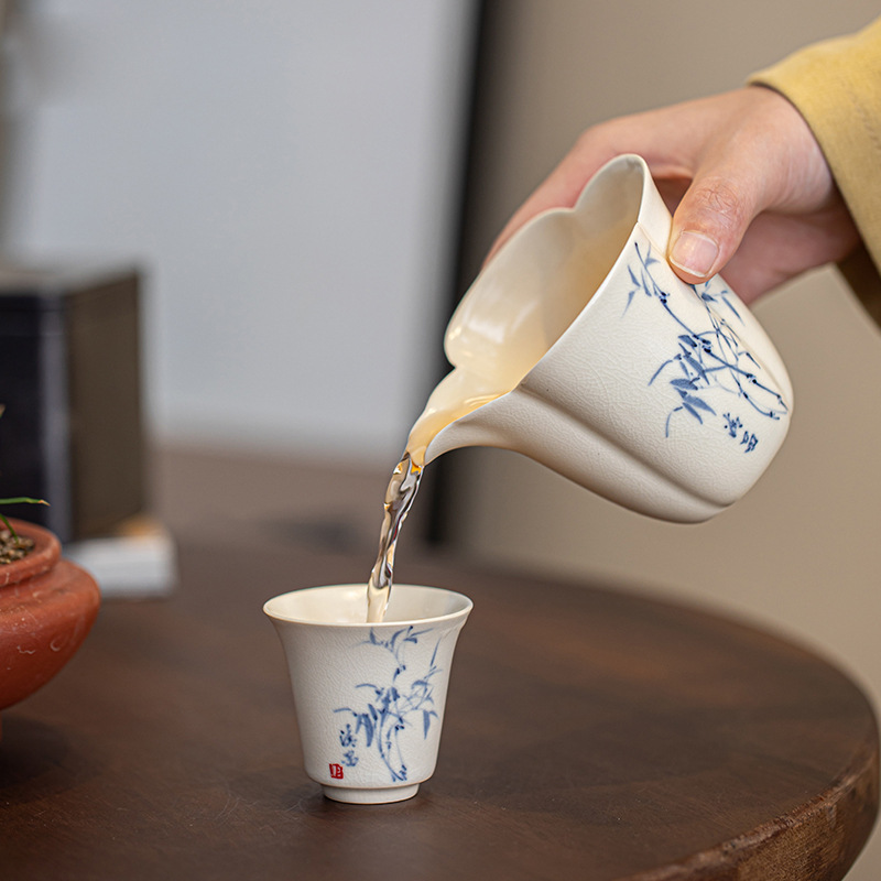 Cốc trà tre vẽ tay tráng men soda cốc gốm sứ gia dụng cốc trà đồng nhất dụng cụ trà Kung Fu Trung Quốc phụ kiện tách trà