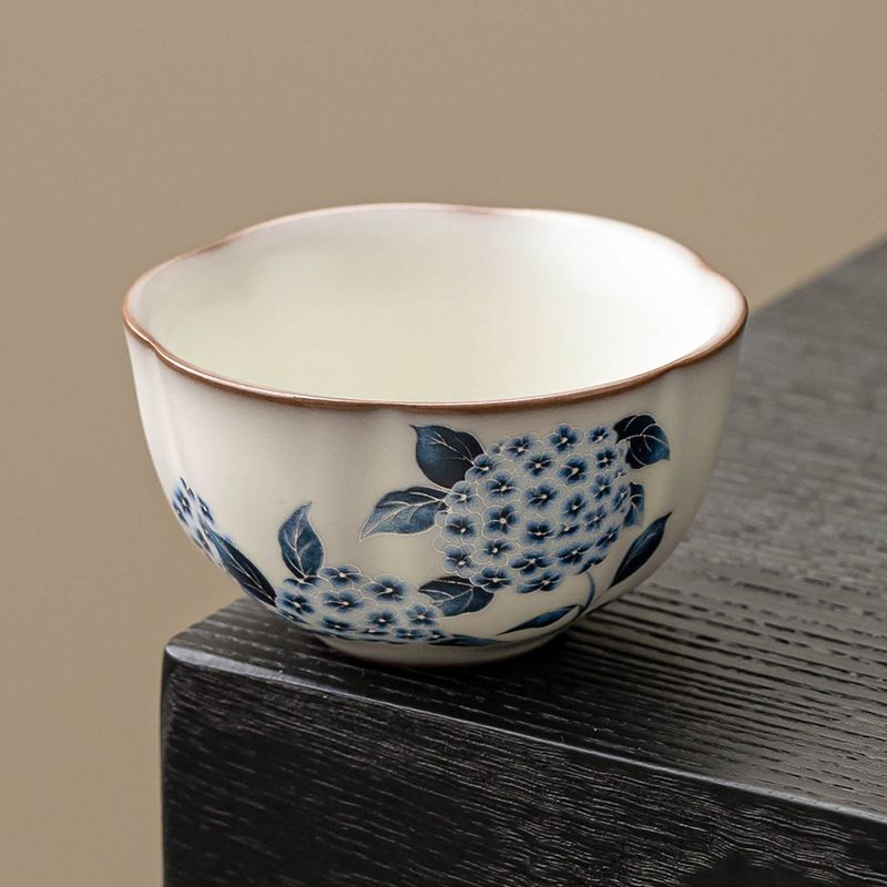 Cốc trà nhỏ tinh tế Ruyao cốc mỡ lợn đông lạnh hoa cẩm tú cầu Ruqing cốc uống trà cốc trà cốc chủ nhân cốc đơn