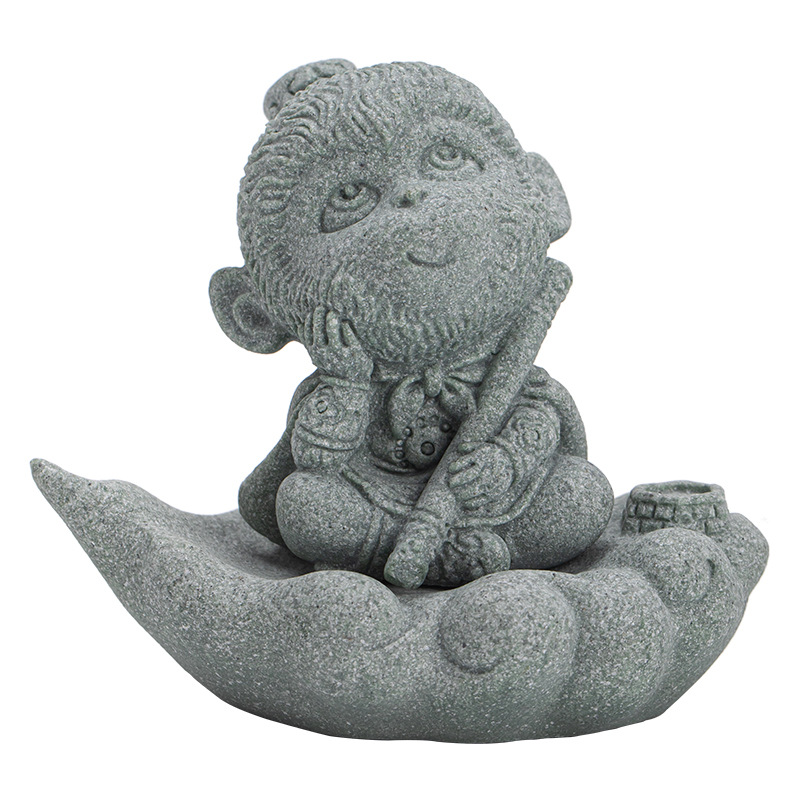 Đá sa thạch xanh Wukong ngồi trong giếng và ngắm bầu trời, nhang, đồ trang trí thú cưng trà để bàn tại nhà Thiền, phụ kiện trà đạo, giá đựng hương, giá đựng hương