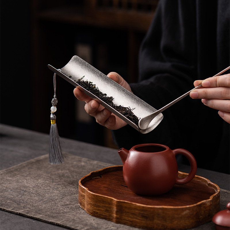 Bán buôn trà du lịch, thìa cà phê trà, bộ bốn món, phụ kiện trà đạo, kẹp trà đánh bóng titan nguyên chất sáu quý ông