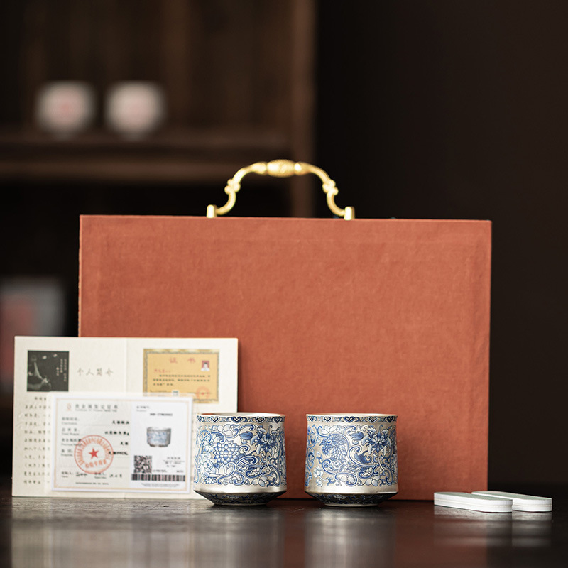 Bộ cốc mạ bạc họa tiết hoa sen, cốc chủ, cốc trà, cốc trà cá nhân gia đình, cốc trà gốm, bộ trà Kung Fu