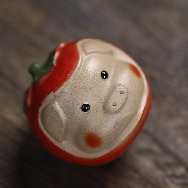 Chú lợn cưng trà cát tím có thể nuôi trà may mắn chơi đồ trang trí khay trà Kung Fu sáng tạo quả hồng mỹ nghệ