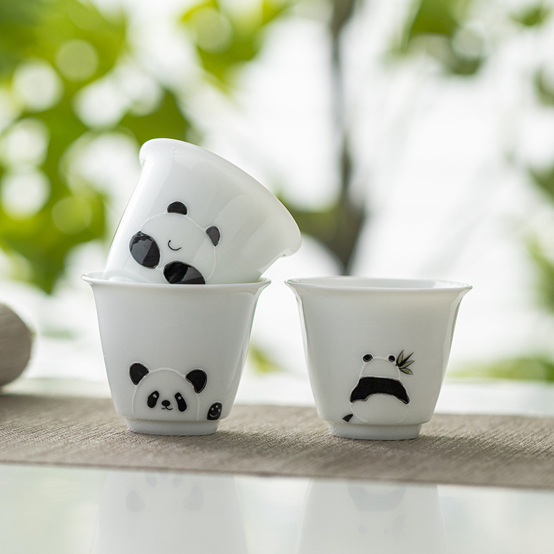 Cốc trà gấu trúc sứ trắng Dehua cốc trà gốm sứ cốc chủ nhân tách trà bộ trà Kung Fu đơn cốc nhỏ hiếu khách kiểu Trung Quốc