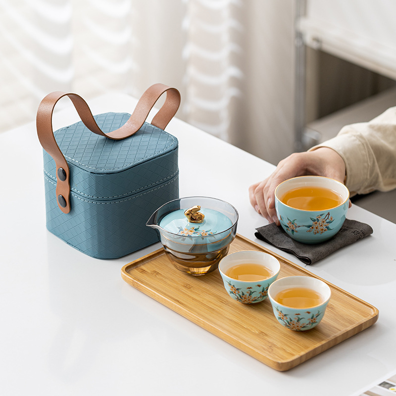 Bộ ấm trà du lịch ngoài trời cắm trại cao cấp, một ấm hai cốc dành cho nữ xách tay, ấm pha trà chuyên dụng cho một người