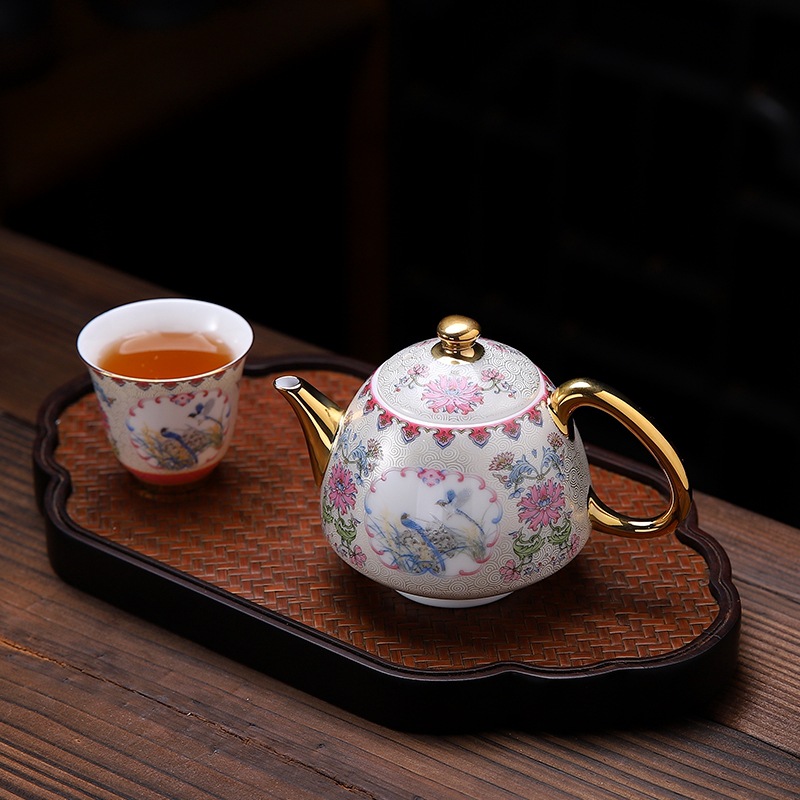 Bộ ấm trà Kung Fu cao cấp gia dụng sang trọng thủ công men bạc cloisonné cổ điển tinh tế hộp quà cao cấp Quà Tặng