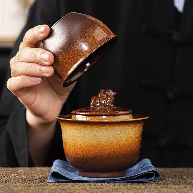 Bát Có Nắp gốm thô bằng gỗ, ấm cầm tay, chống bỏng, toàn bộ lỗ, bát có nắp lọc đi kèm, dụng cụ pha trà chống bỏng, di động du lịch cá nhân