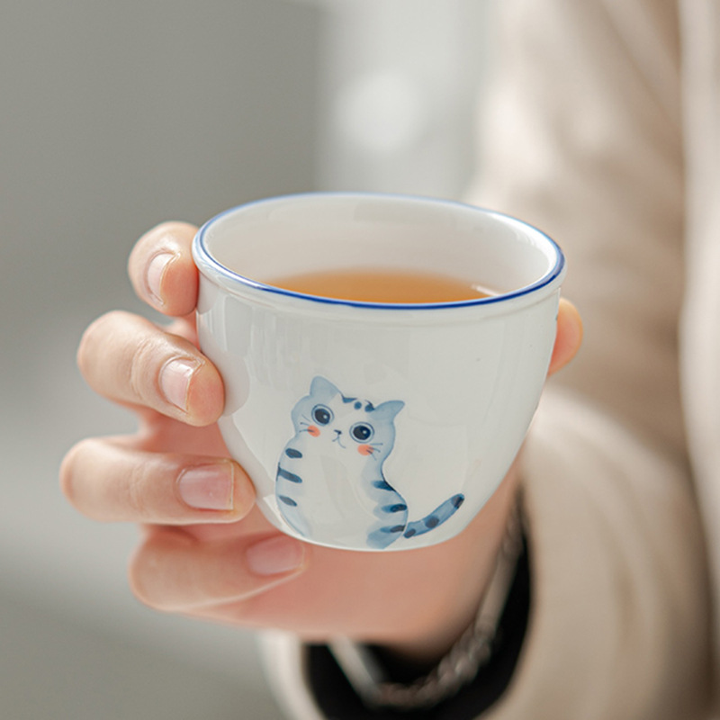 Cốc trà gốm sứ tráng men màu vẽ tay ba chiều Bộ trà Kung Fu dành cho nữ cốc trà tinh tế cốc chủ nhân cốc đơn tách trà